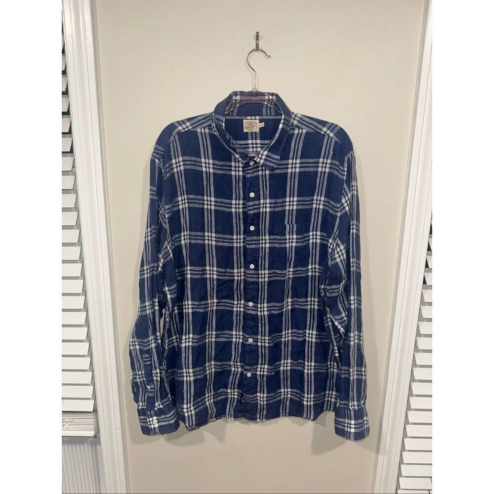 Faherty XXL Mens Blue Plaid Lightweight Long Sleeve Button Up